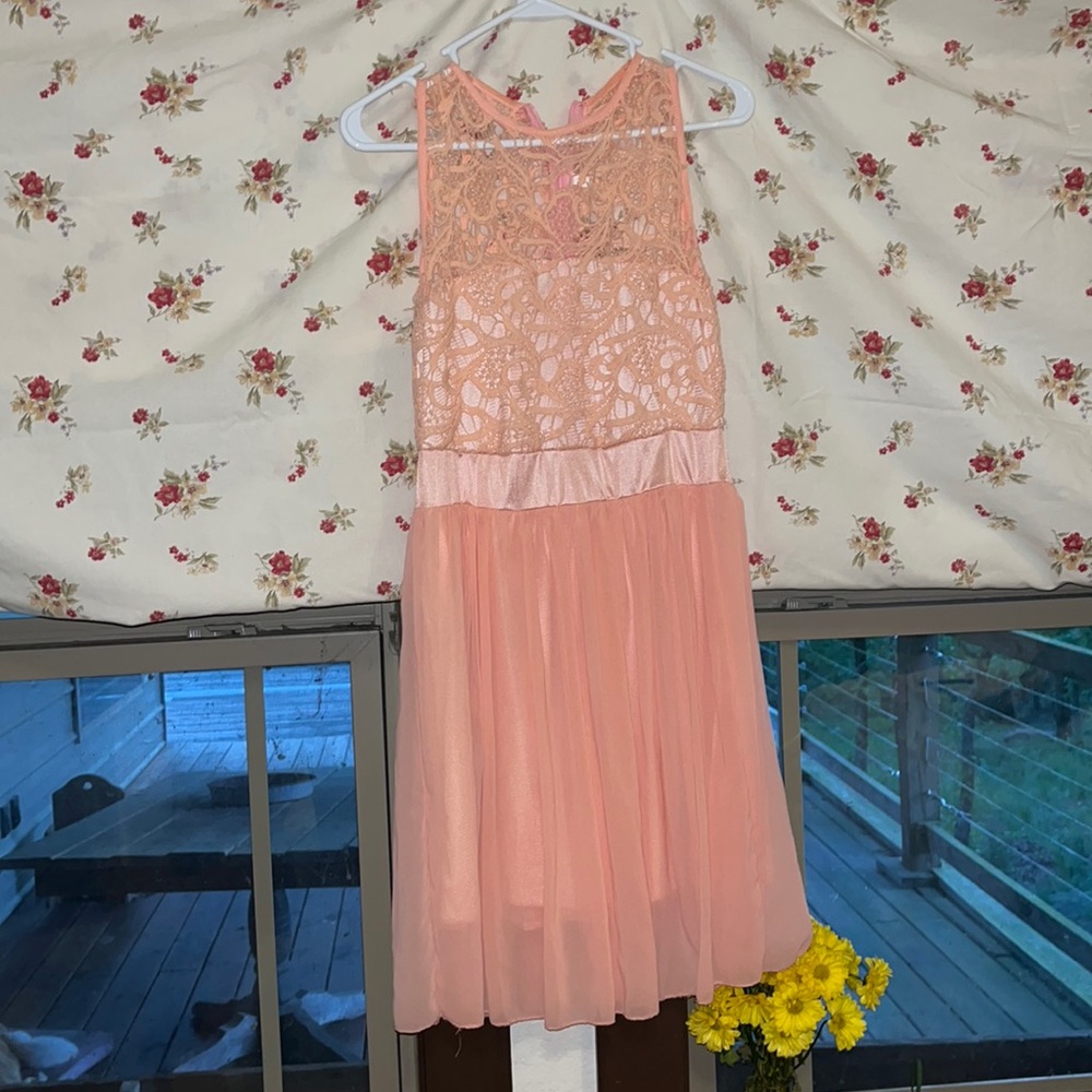 pink knee high laced dress
